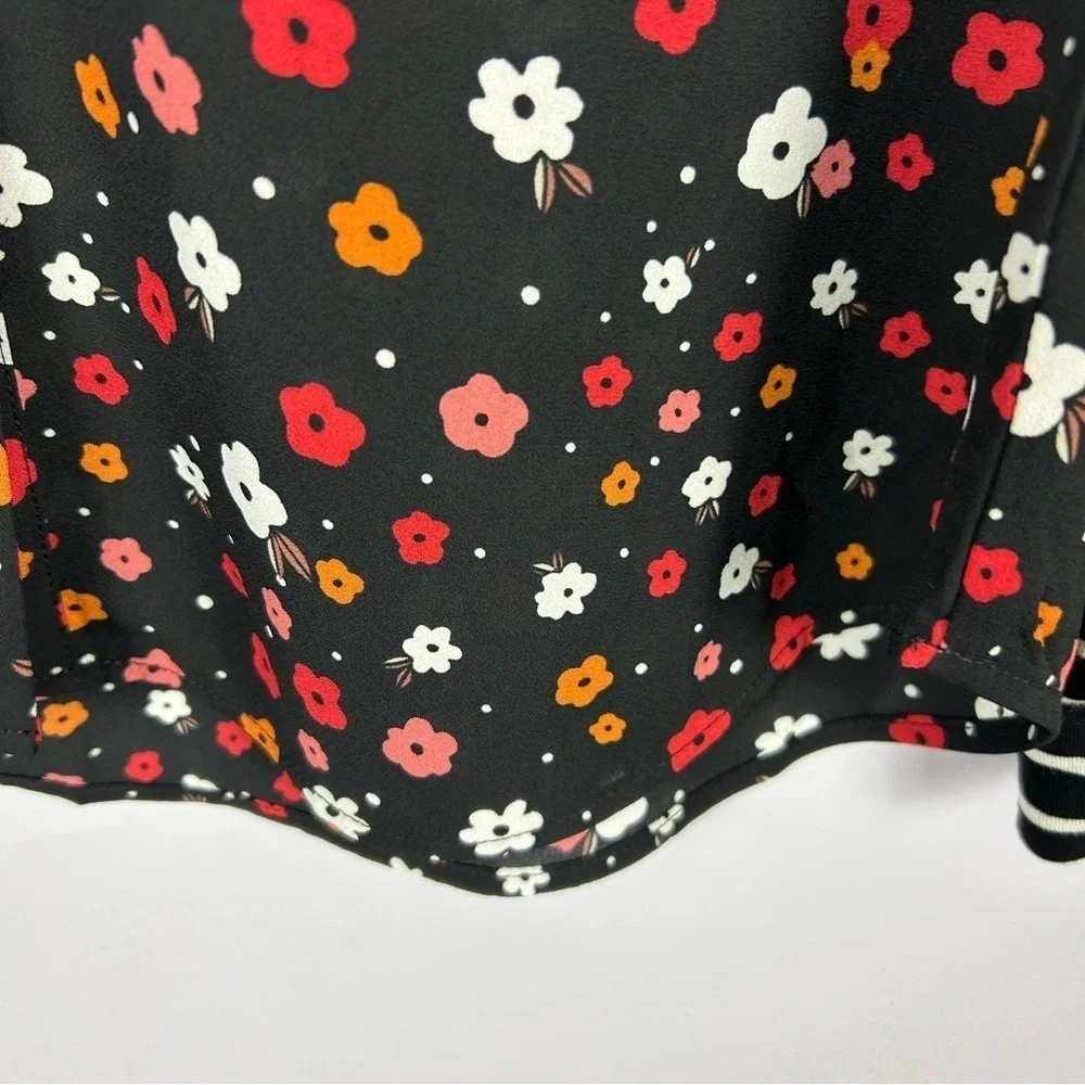 Cabi Floral Long Sleeves Striped Cuffs Button Down Blouse Small Black Red - Picture 10 of 13